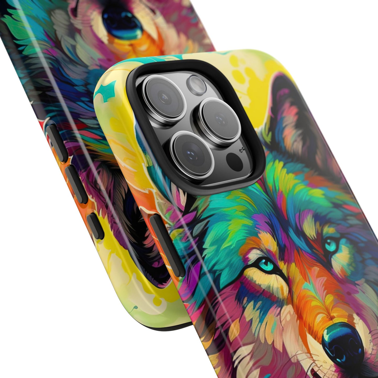 Rainbow Wolf in Bloom – iPhone Case with Vivid Nature Design