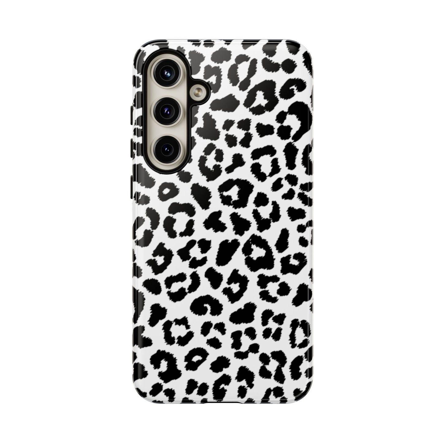 Monochrome Leopard Print Tough Samsung Galaxy Case – Classic Black and White Design with Dual-Layer Protection