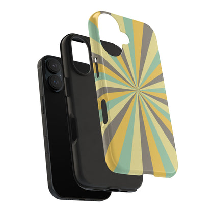 Vintage Sunburst Rays iPhone Case – Bold 70s-Inspired Burst in Yellow, Mint, and Gray