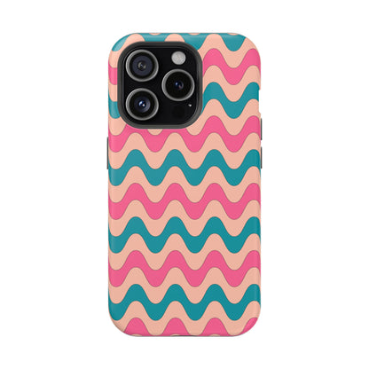 Retro Waves Pattern MagSafe iPhone Case – Shockproof Design with Dual-Layer Protection