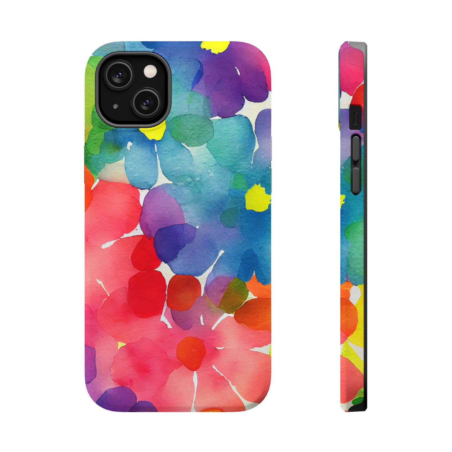 Rainbow Bloom Watercolor MagSafe iPhone Case – Slim Design, Glossy Finish