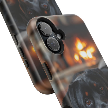 Charming Rottweiler by the Fireplace MagSafe iPhone Case – Cozy & Functional Design