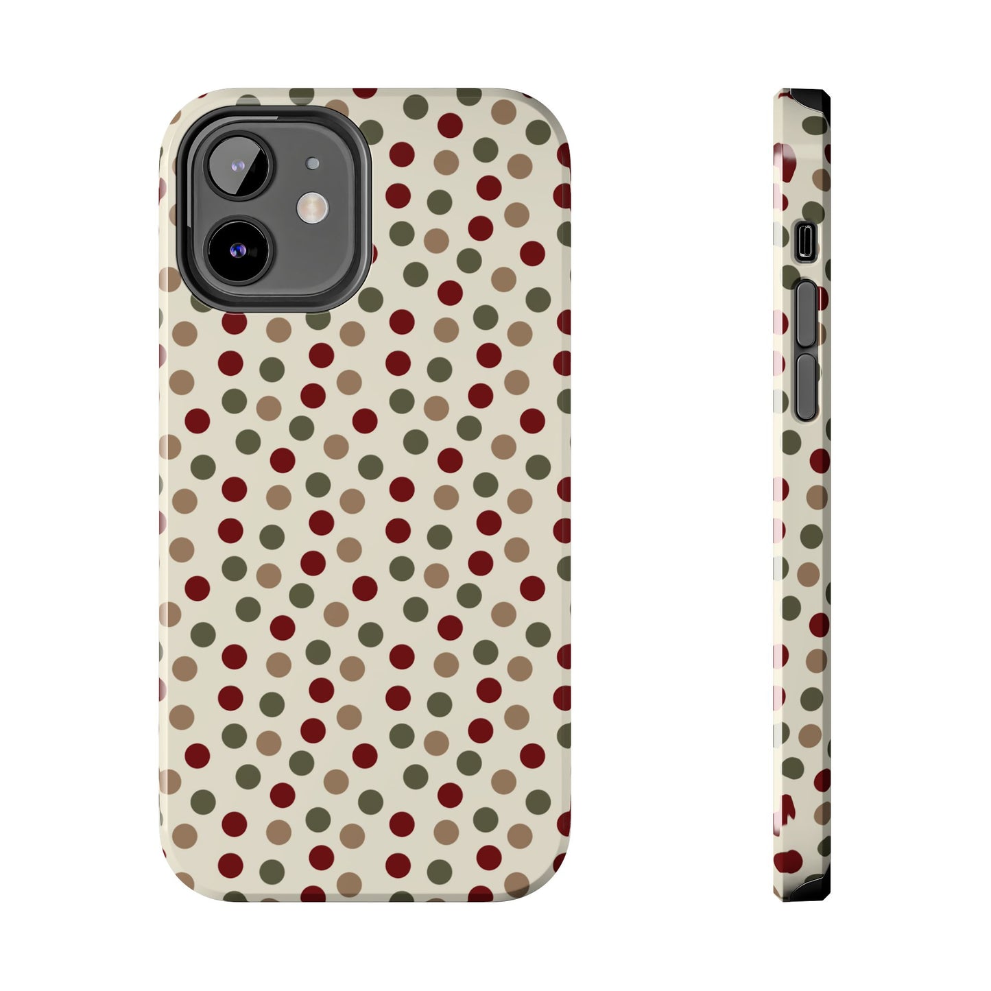 Festive Red & Green Polka Dots on Cream – iPhone Case