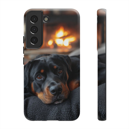 Warm Rottweiler by the Fireplace Samsung Galaxy Case – Rustic Charm for Dog Lovers