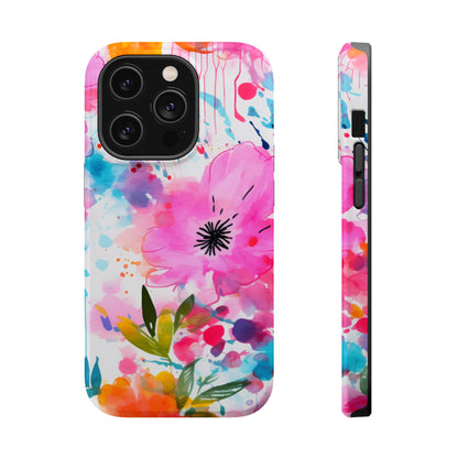 Color Splash Pink & Orange Watercolor Floral - MagSafe iPhone Case