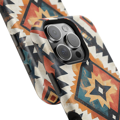 Vintage Southwestern Diamond Tough MagSafe iPhone Case – Rustic Tribal Design, Dual-Layer Protection