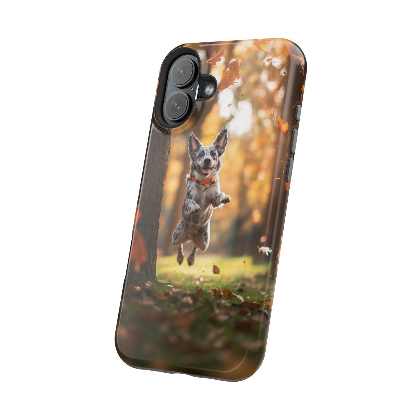 Energetic Blue Heeler Forest Pup MagSafe iPhone Case – Durable Outdoor-Inspired Design