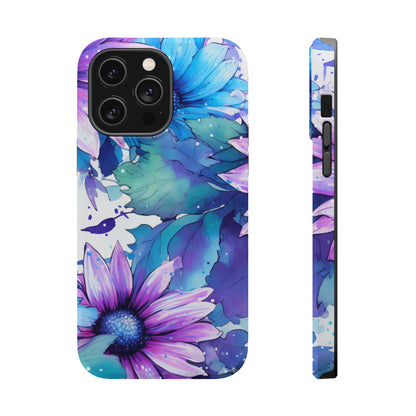 Purple & Teal Watercolor Floral MagSafe iPhone Case - Artistic Flower Design