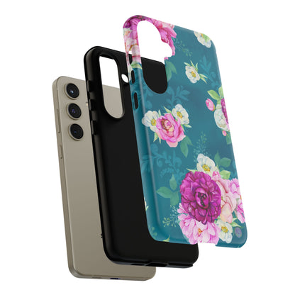 Elegant Peony Bouquet Samsung Galaxy Case – Deep Teal Background with Romantic Floral Design