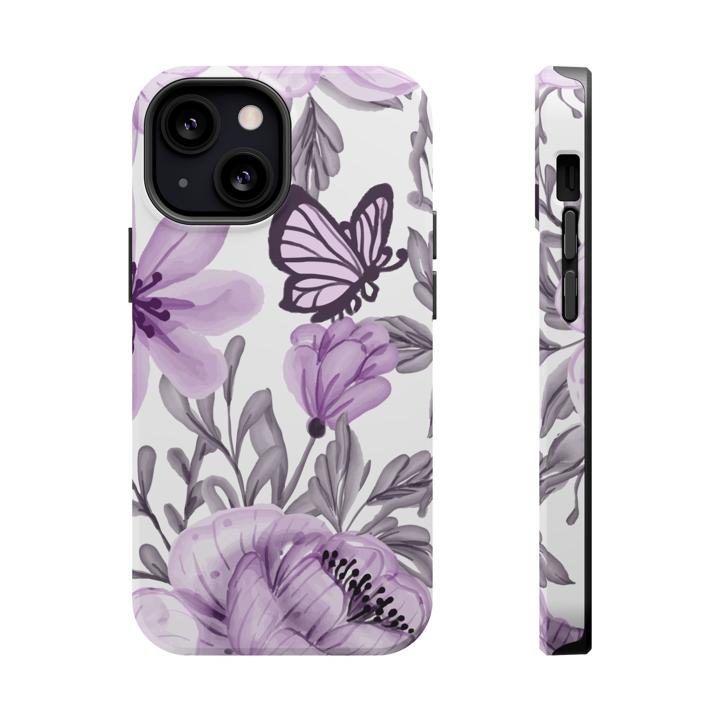 Lavender Bloom Butterfly MagSafe iPhone Case – Delicate Floral Design with Watercolor Details