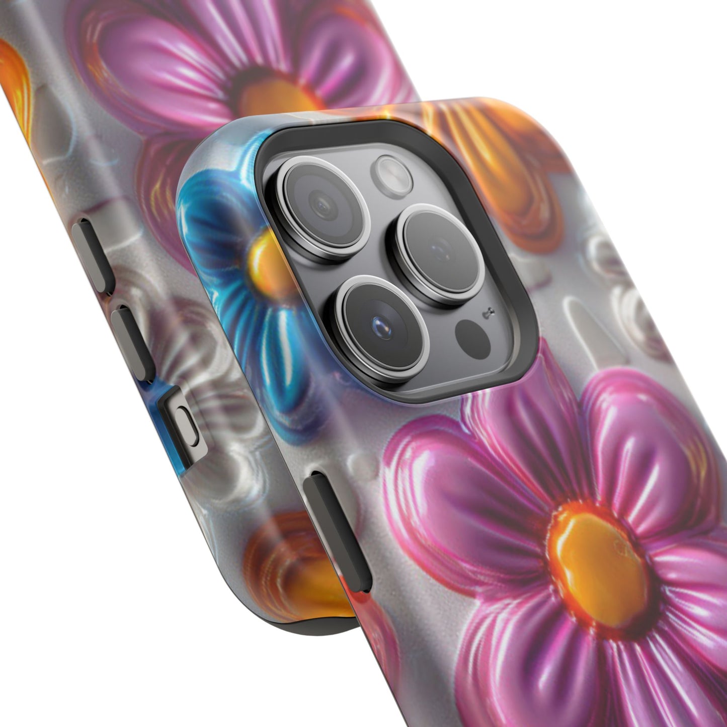 Glossy 3D Floral MagSafe iPhone Case – Colorful Flower Pattern, Durable Protection