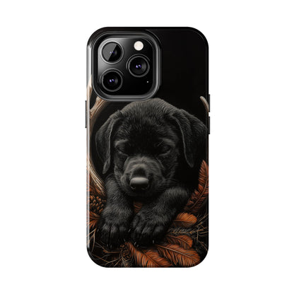 Charming Black Labrador Puppy on Feathers iPhone Case