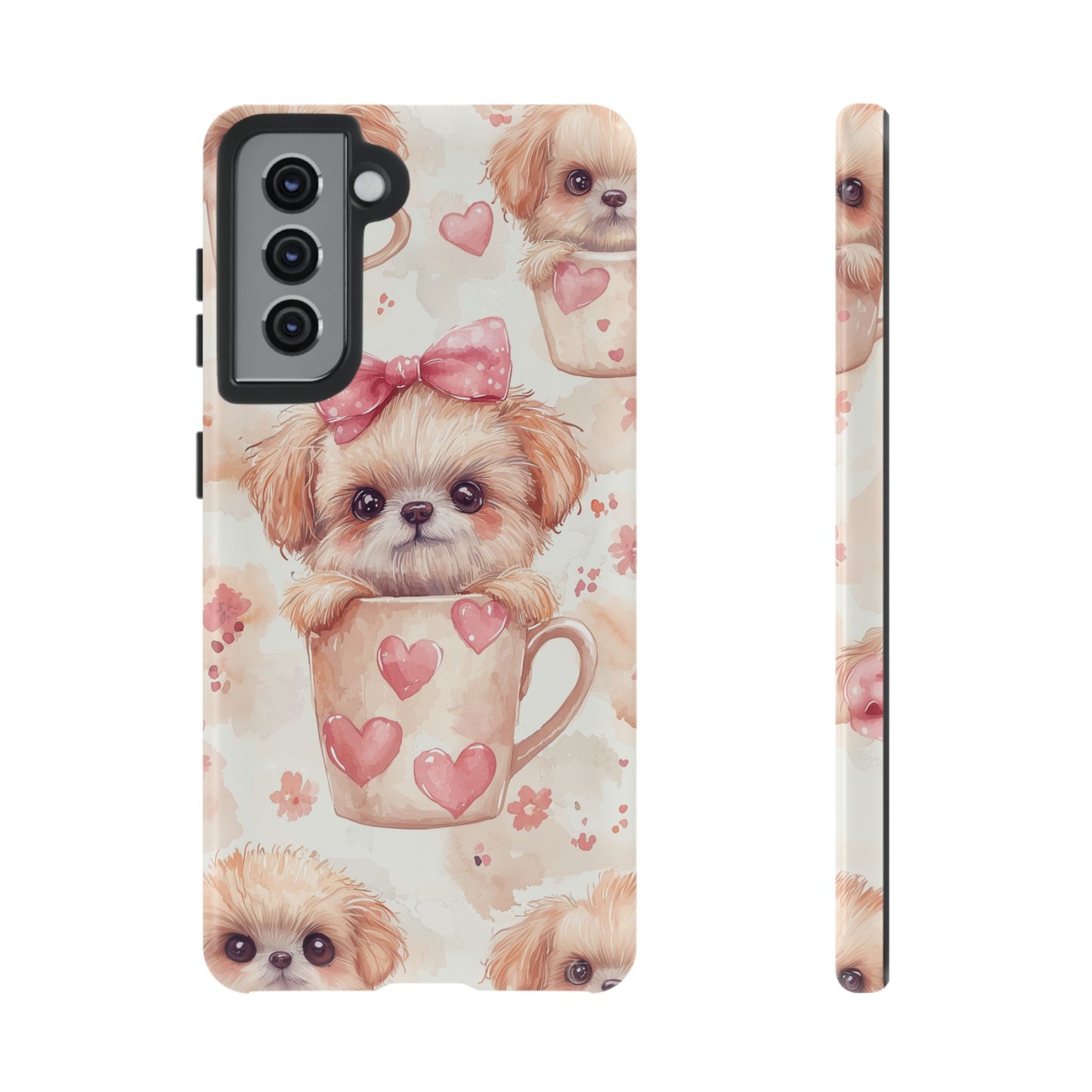 Adorable Puppy in Teacup Samsung Galaxy Case – Tough, Dual-Layer Protection with Cute Pink Bow Design