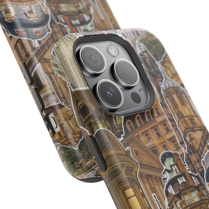 Vintage Architectural Collage MagSafe iPhone Case – Tough Dual-Layer Protection with Matte Finish