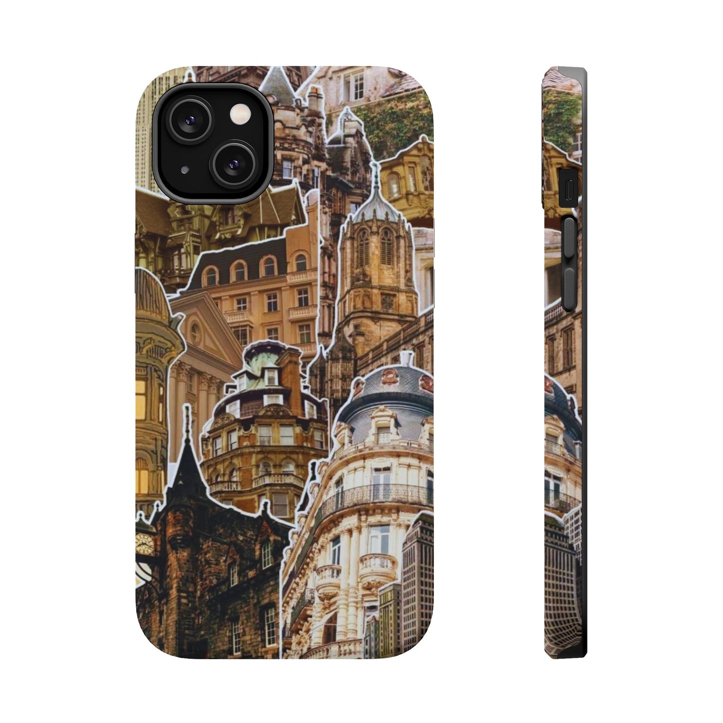 Vintage Architectural Collage MagSafe iPhone Case – Tough Dual-Layer Protection with Matte Finish