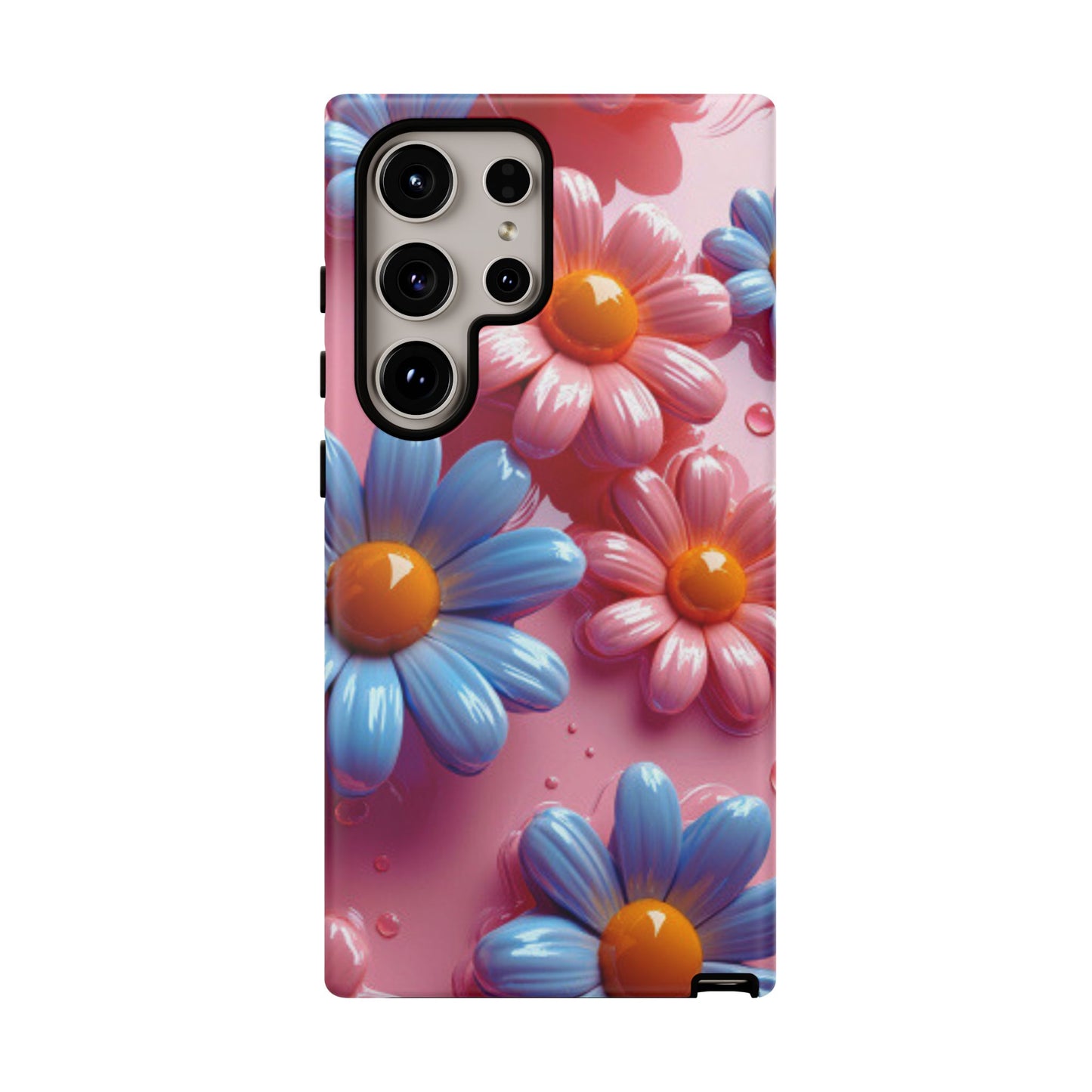 Pastel Daisy 3D Samsung Galaxy Case – Glossy Pink and Blue Floral Design, Full Protection - BOGO Cases