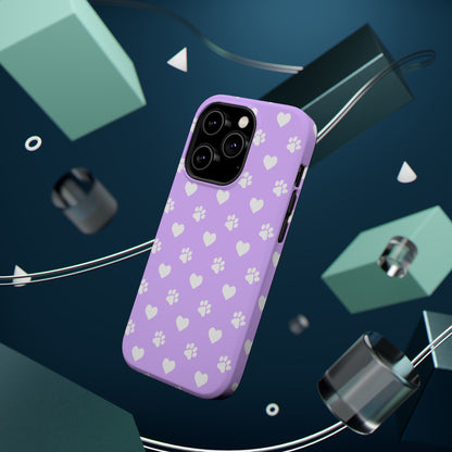 Lilac Paw Prints & Hearts – MagSafe iPhone Case