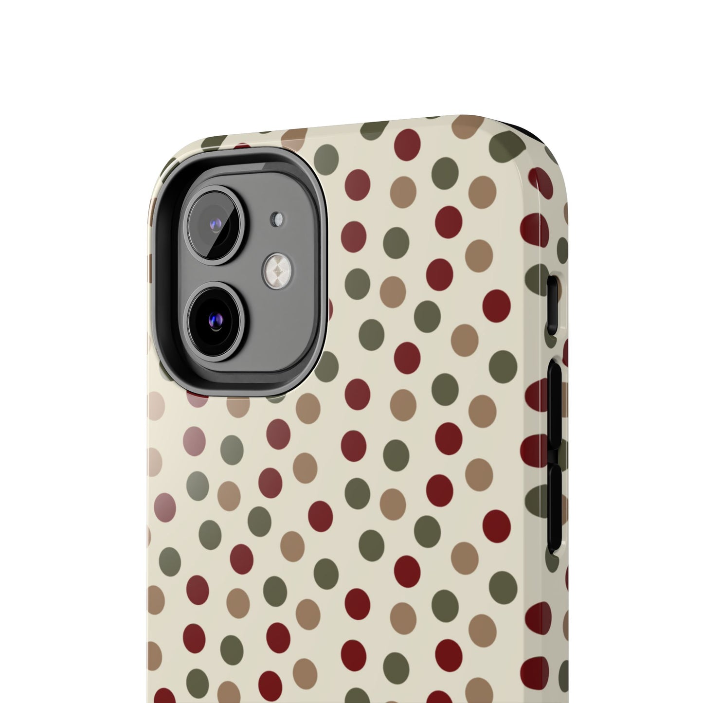 Festive Red & Green Polka Dots on Cream – iPhone Case