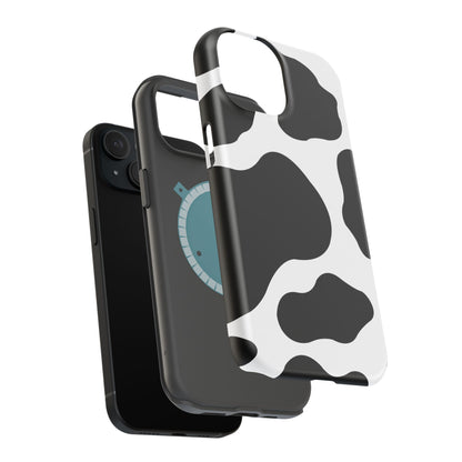 Chic Cow Print Tough Magsafe iPhone Case – Trendy Monochrome Animal Pattern with Dual-Layer Protection