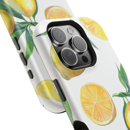 Lemon Grove Watercolor Tough MagSafe iPhone Case – Fresh Citrus Design, Dual-Layer Protection