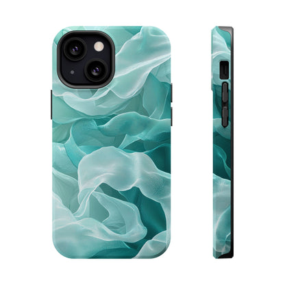 Elegant Flowing Teal Fabric MagSafe iPhone Case – Soft Waves Design