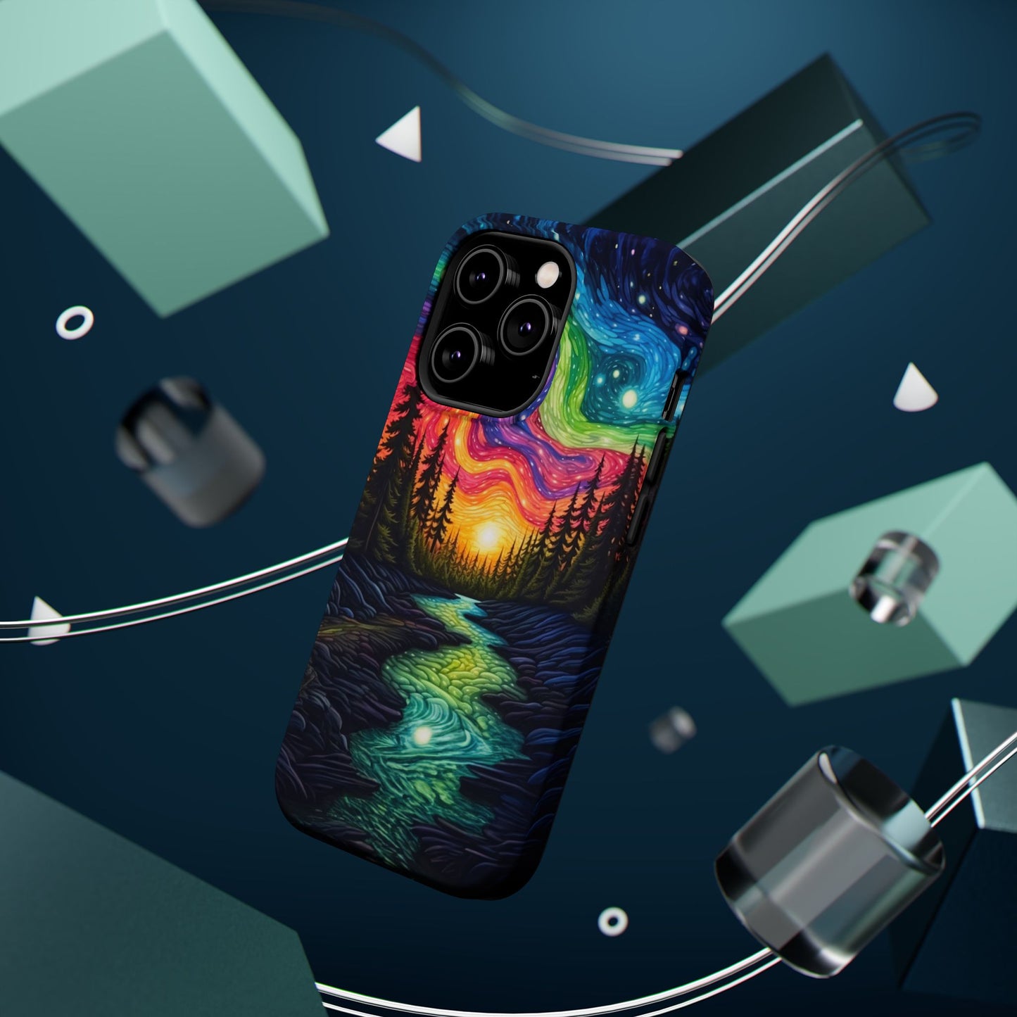 Celestial Nightscape MagSafe iPhone Case – Vibrant River and Starry Sky Design