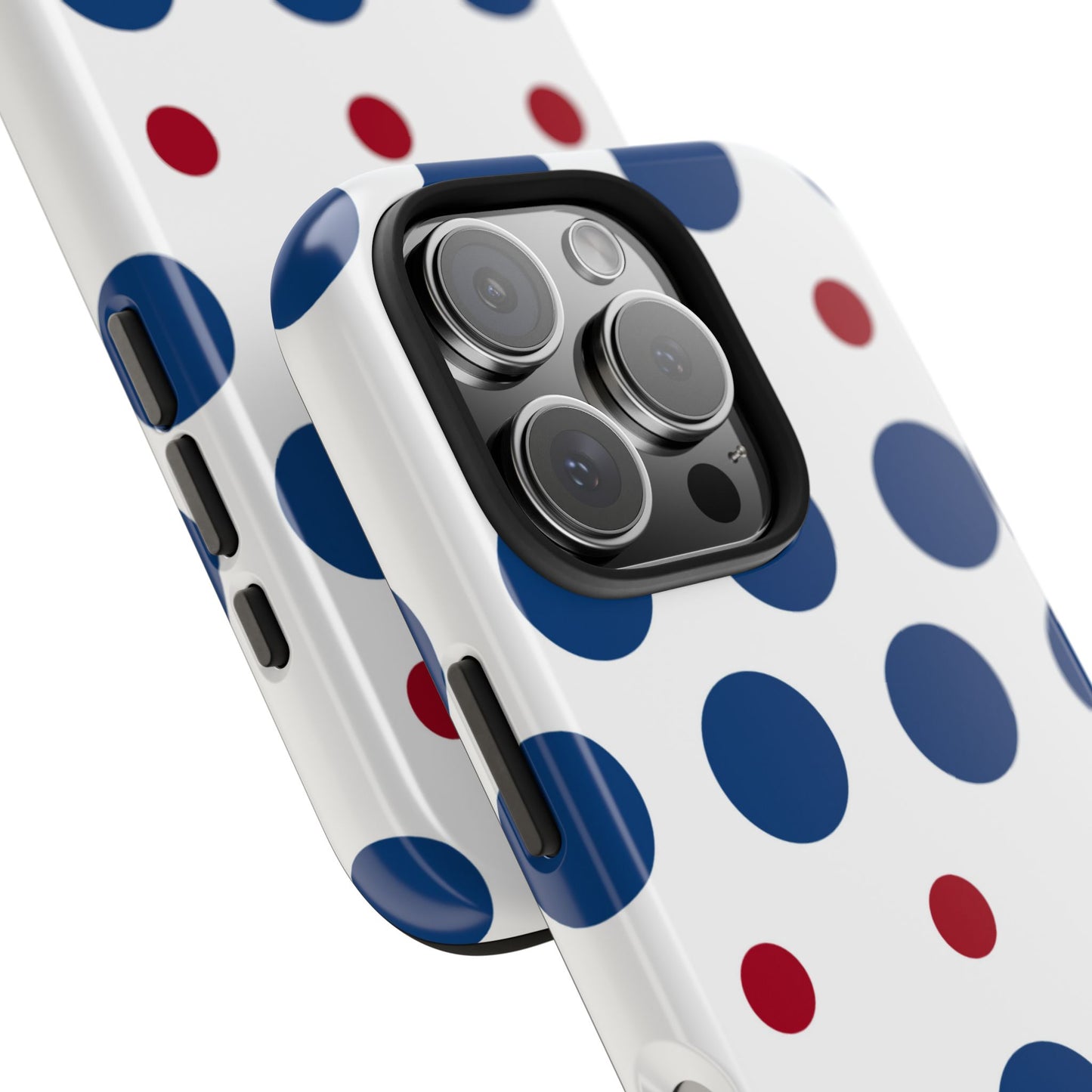 Bold Navy & Red Polka Dot Pattern – iPhone Case