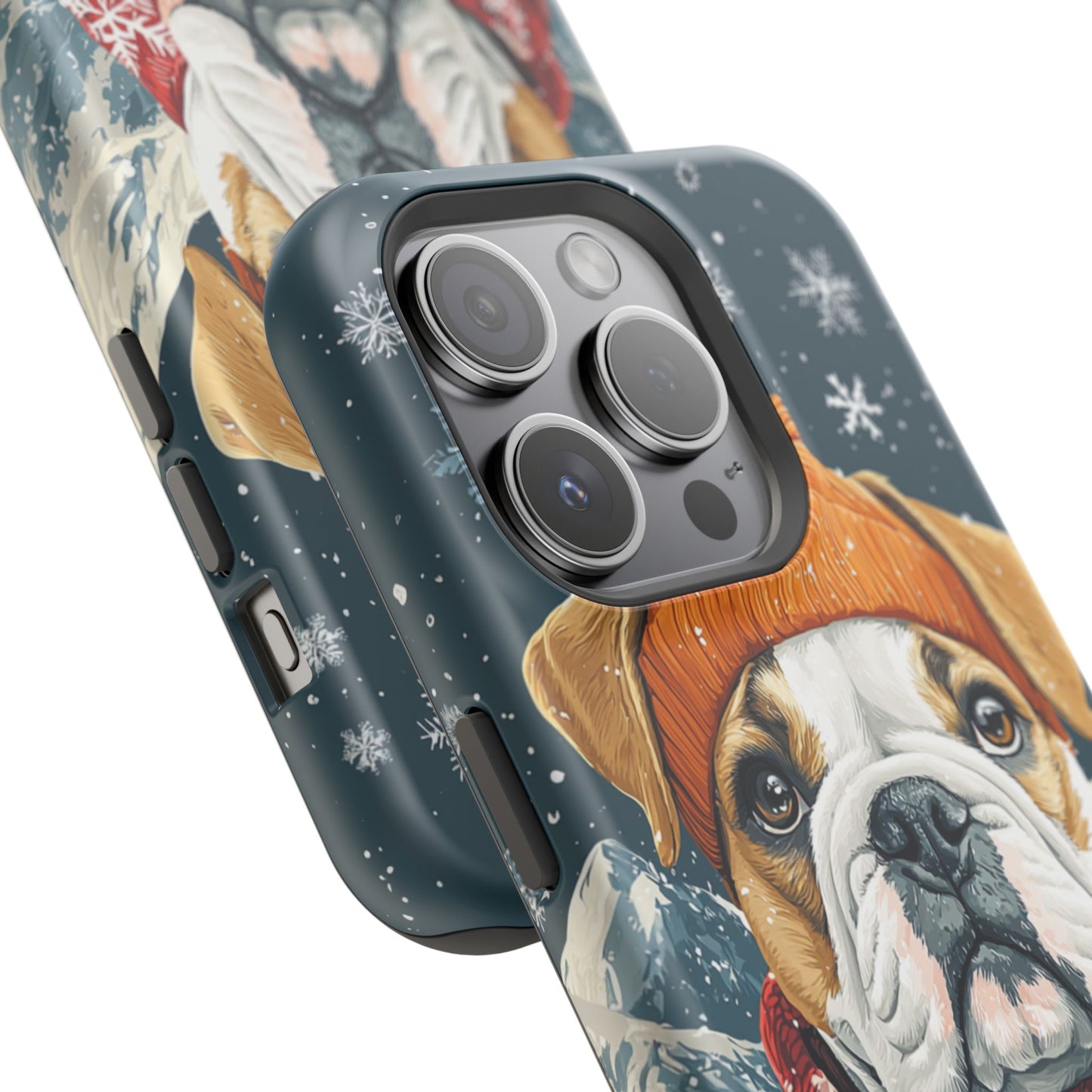 Cozy French Bulldog MagSafe iPhone Case – Rustic Fireplace Protective Cover