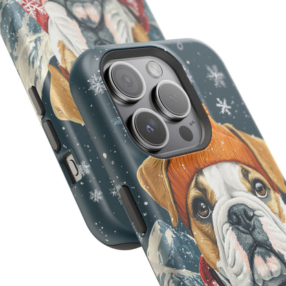 Cozy French Bulldog MagSafe iPhone Case – Rustic Fireplace Protective Cover