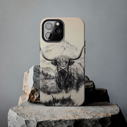 Highland Cow with Majestic Mountain Valley Backdrop | Western Cowgirl Phone Cases