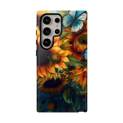 Aqua Blue Butterfly & Sunflower Art – Samsung Galaxy Case