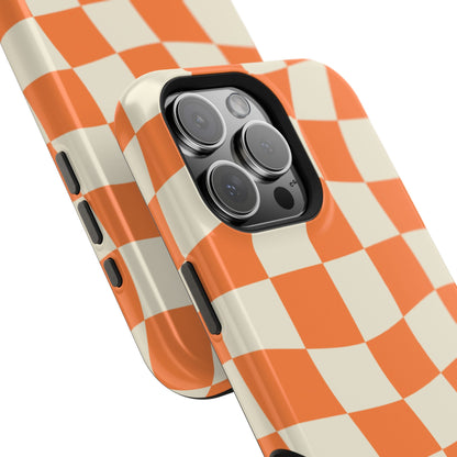 Wavy Retro Checkerboard MagSafe iPhone Case – Shockproof, Matte Finish, Dual-Layer Protection