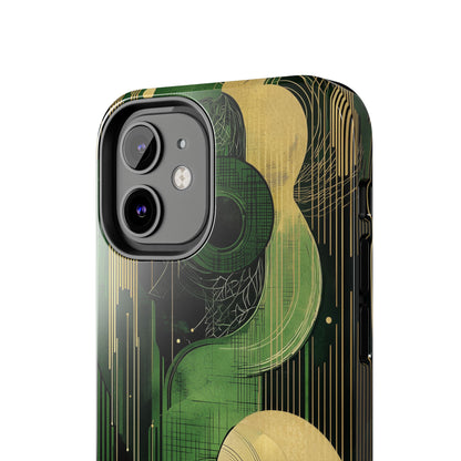 Abstract Green & Gold iPhone Case - Geometric Art Deco Protective Cover