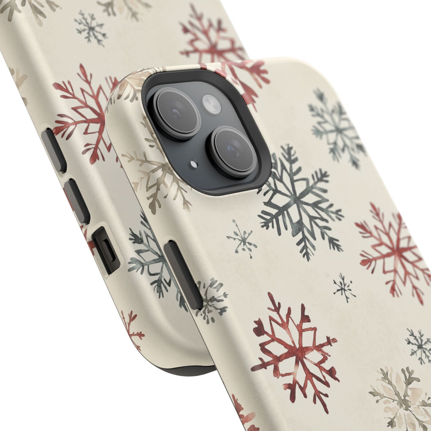 Vintage Red and Gray Snowflake Pattern – MagSafe iPhone Series Case