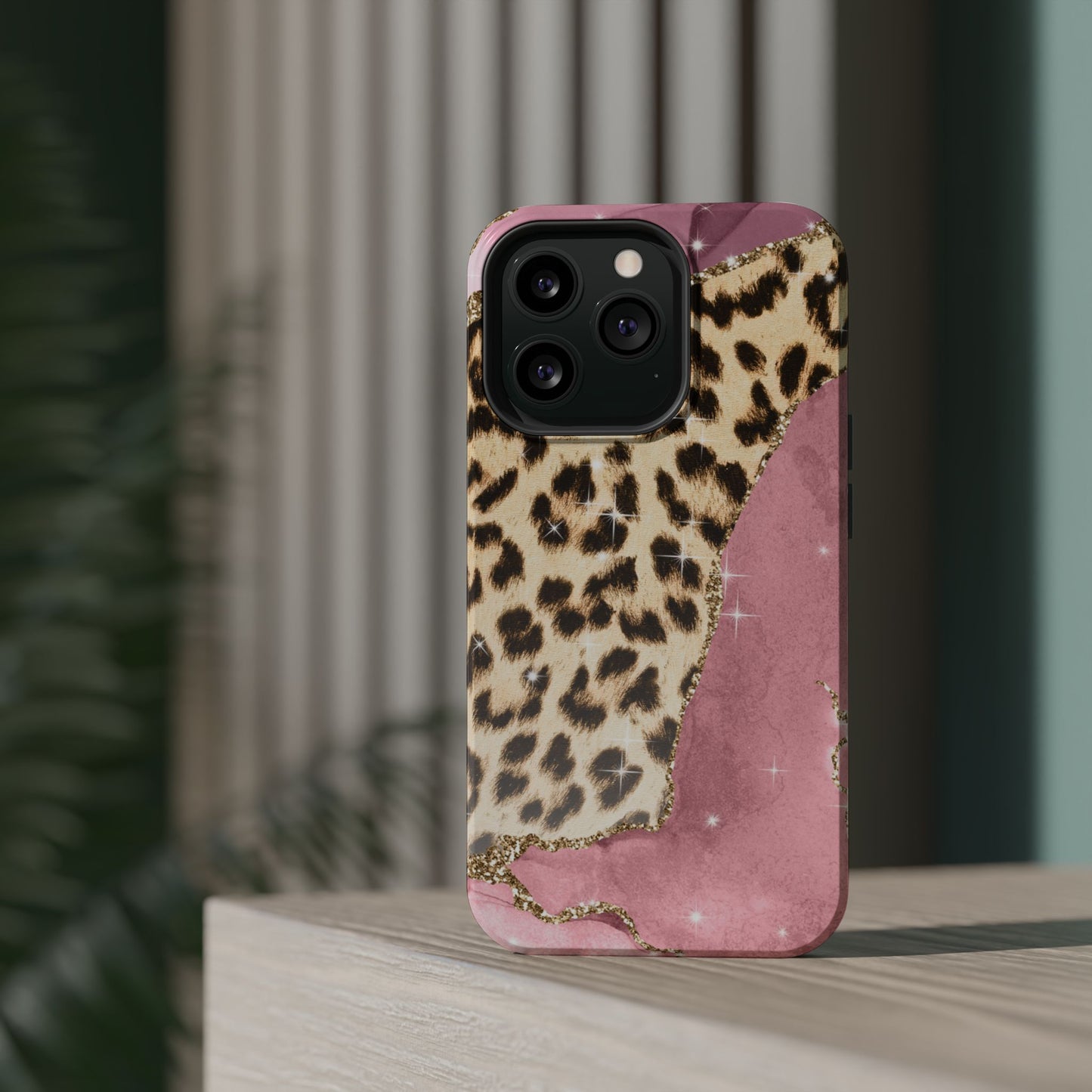 Pink Glam Leopard - MagSafe iPhone Series Case with Glitter Accents