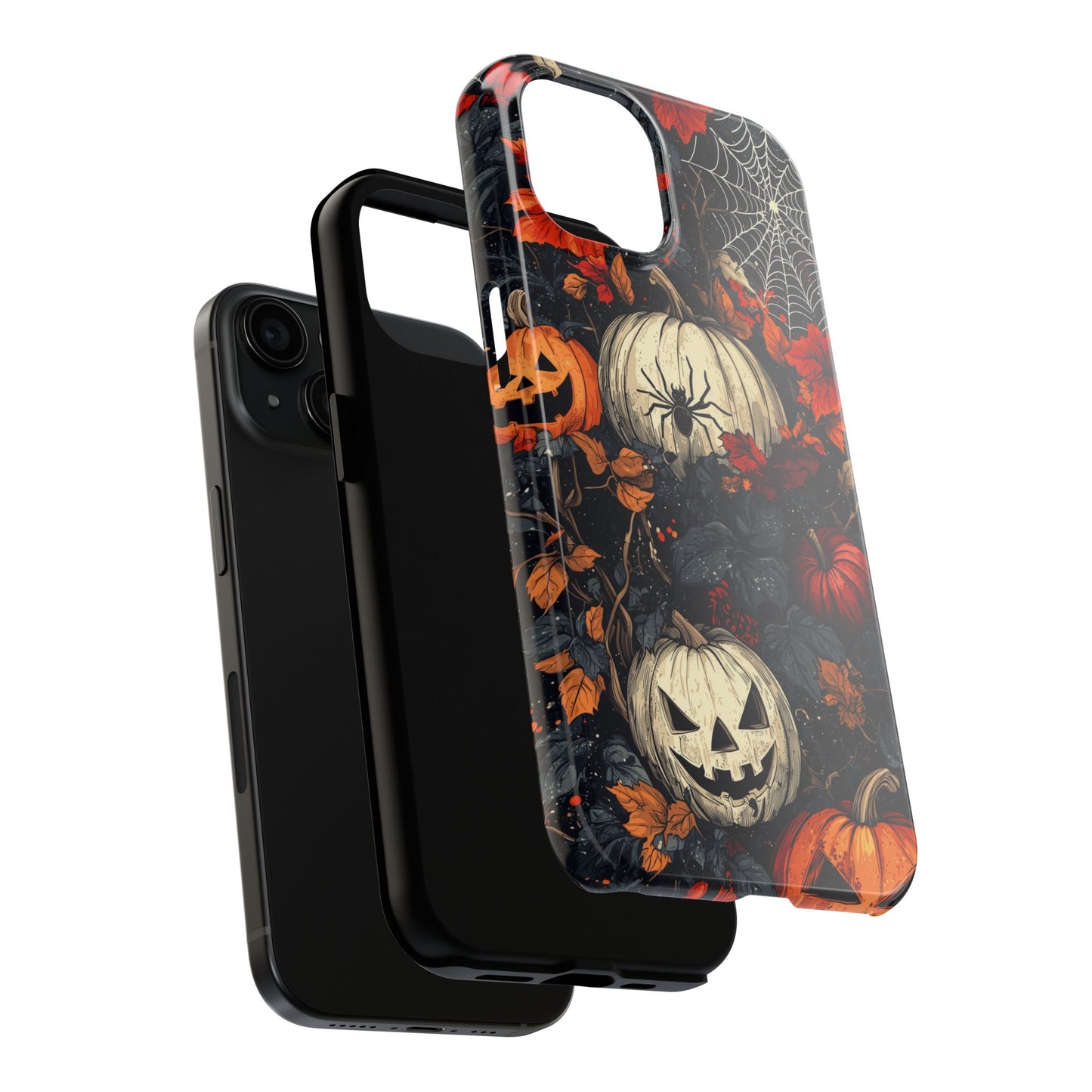 Hauntingly Elegant Halloween iPhone Case – Pumpkins, Spiders, and Autumn Leaves Design - BOGO Cases