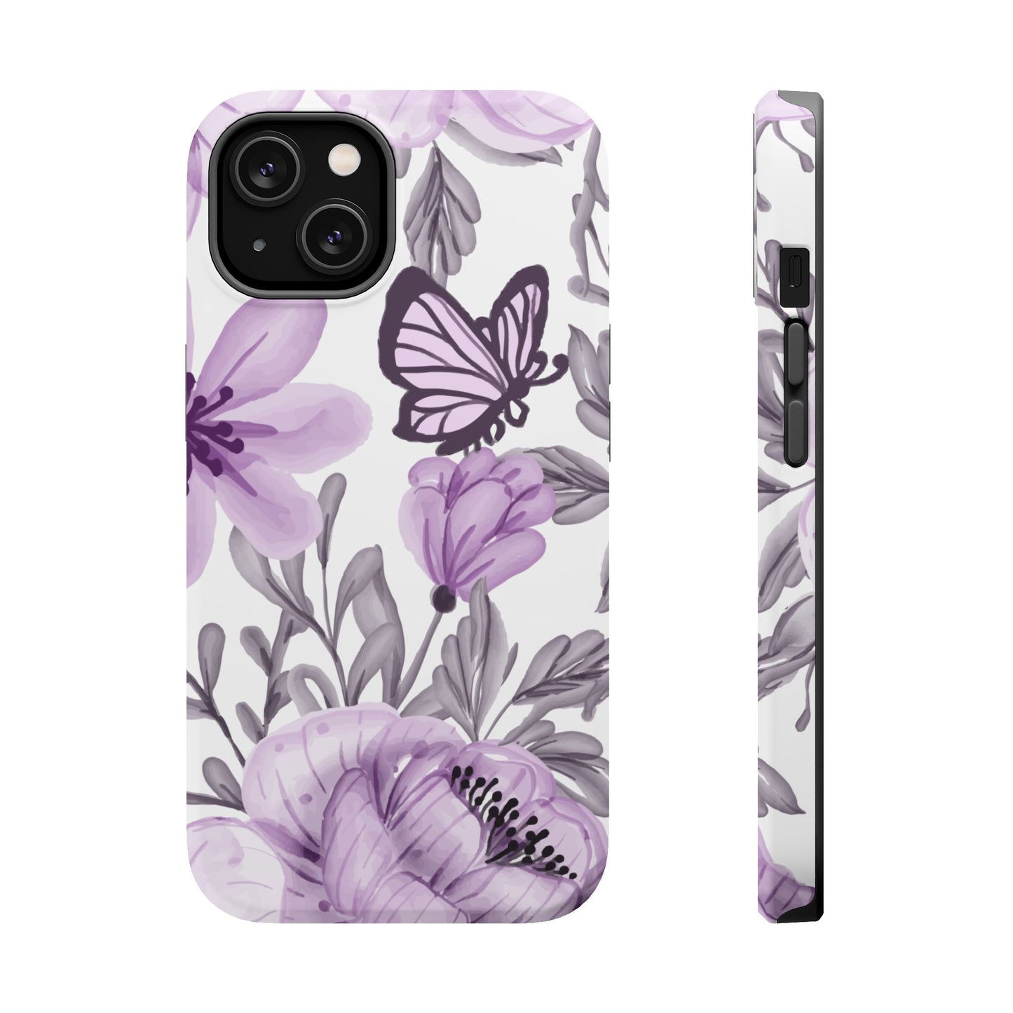 Lavender Bloom Butterfly MagSafe iPhone Case – Delicate Floral Design with Watercolor Details