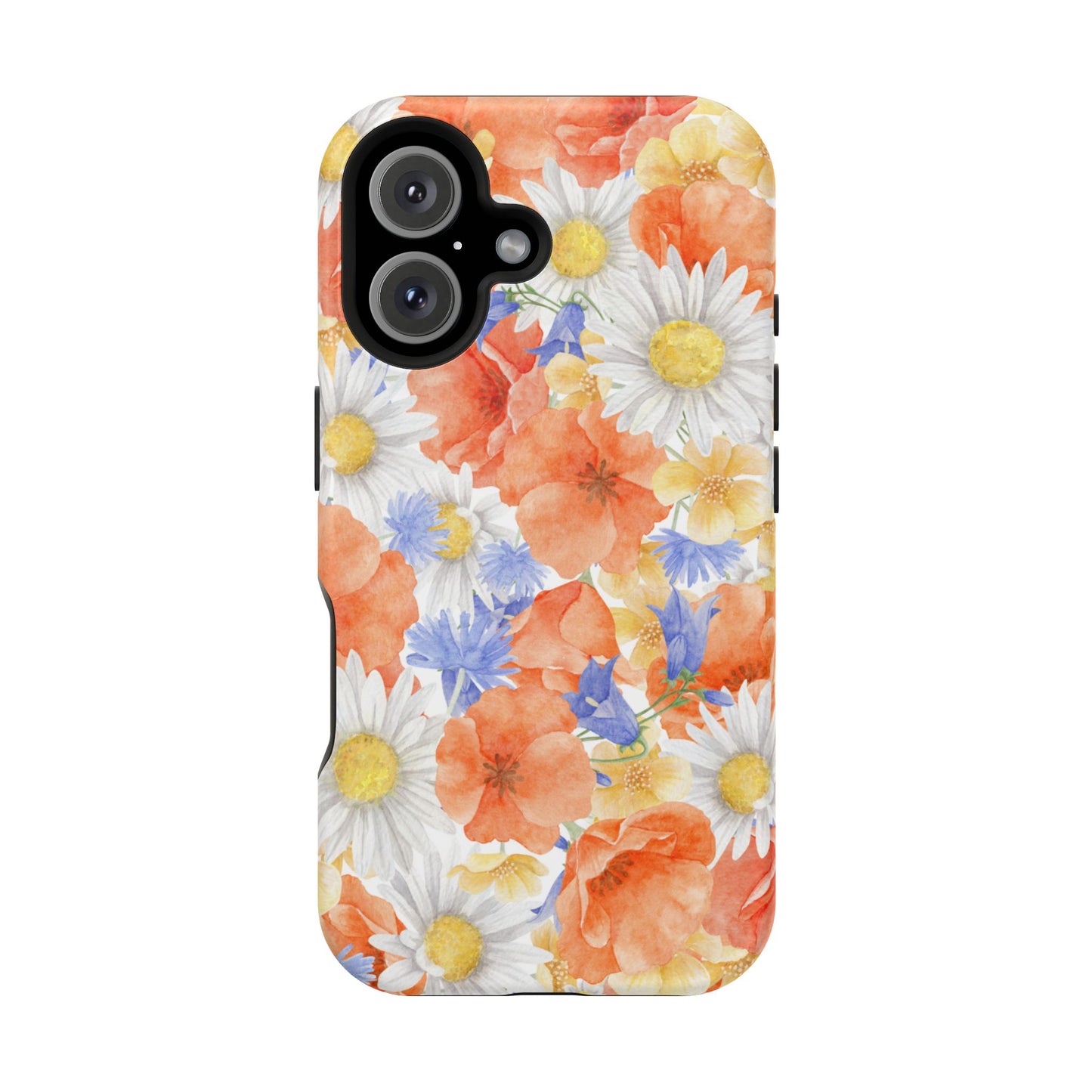 Watercolor Wildflower Pattern MagSafe iPhone Case – Durable Matte Finish with Daisy, Poppy & Cornflower Design