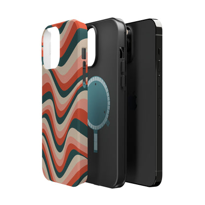 Groovy Waves MagSafe iPhone Case – Retro 70s-Inspired Stripes in Coral, Cream, and Teal