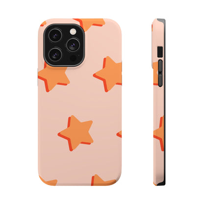 Retro Orange Stars MagSafe iPhone Case – Shock-Resistant, Smooth Matte Finish, Dual-Layer Design