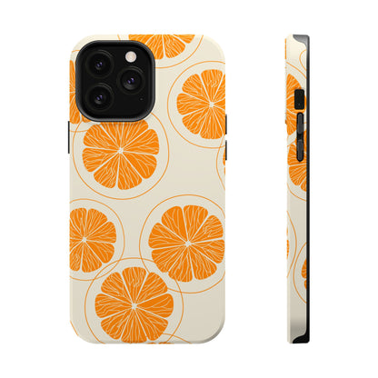 Citrus Burst Pattern Tough MagSafe iPhone Case – Bold Orange Design, Shockproof Protection