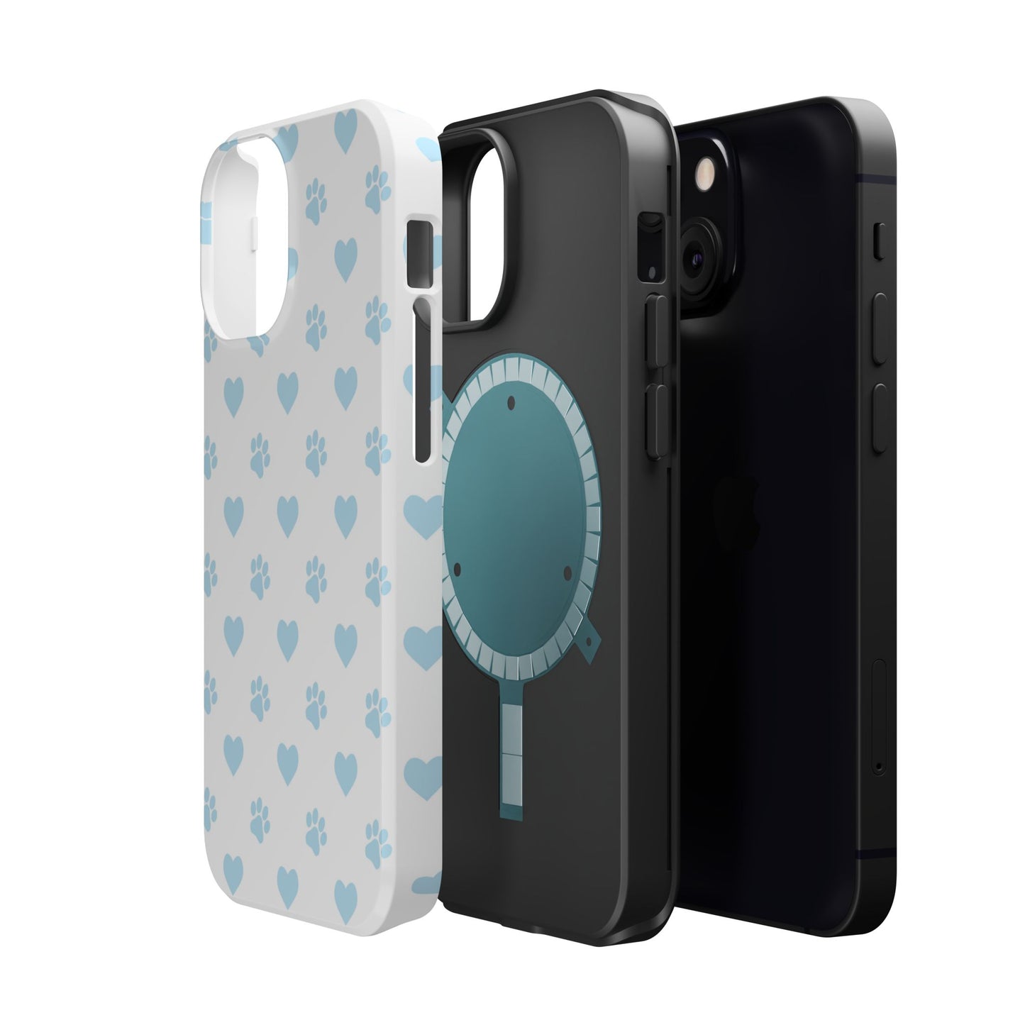 Light Blue Paw Prints & Hearts – MagSafe iPhone Case for Pet Lovers