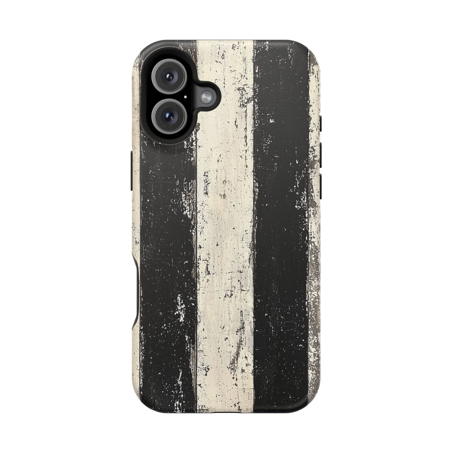 Vintage Vertical Stripe MagSafe iPhone Case - Black & White Grunge Design