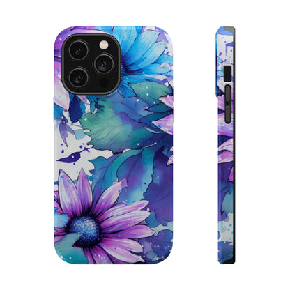 Purple & Teal Watercolor Floral MagSafe iPhone Case - Artistic Flower Design