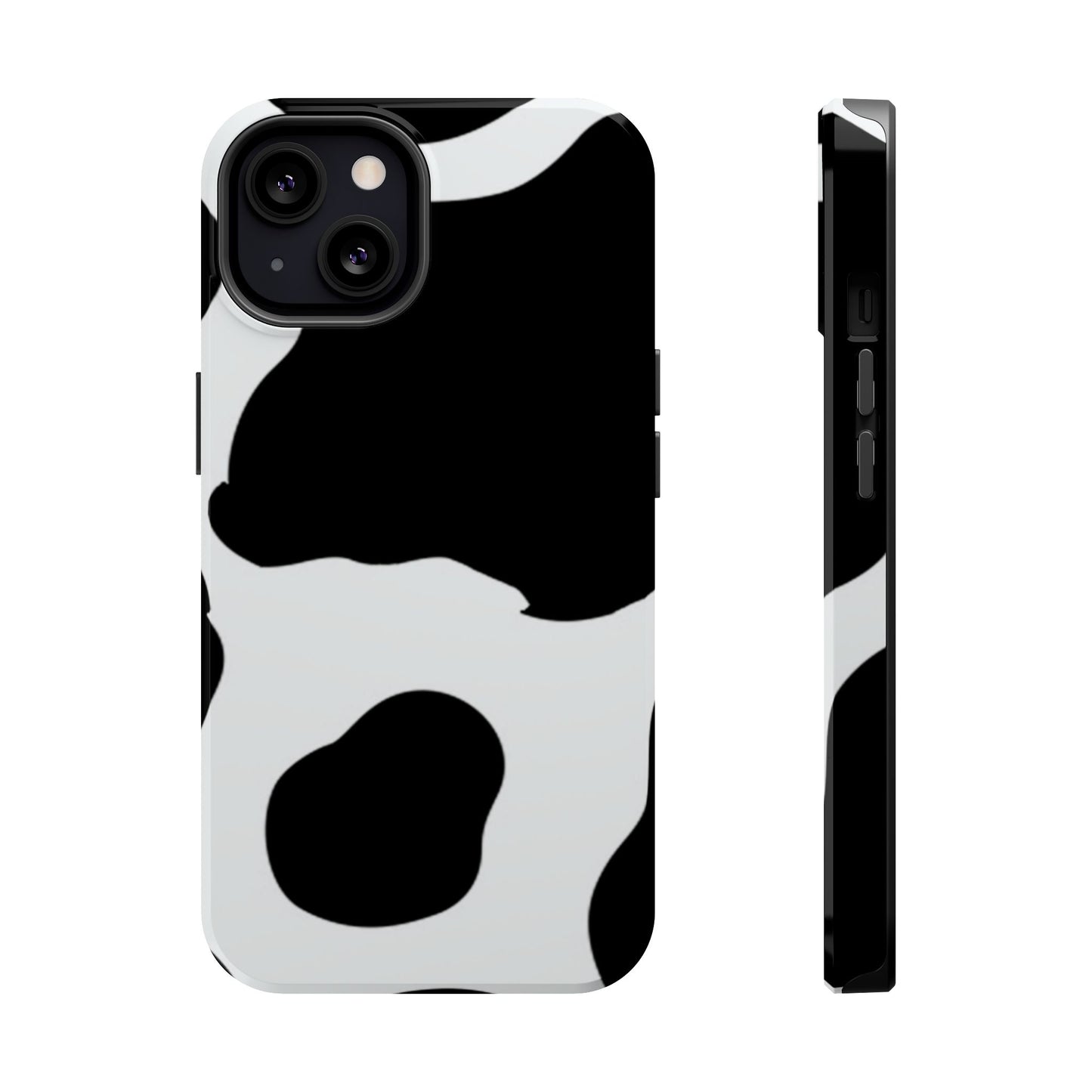 Bold Black and White Cow Print Tough MagSafe iPhone Case – Modern Animal Pattern with Dual-Layer Protection