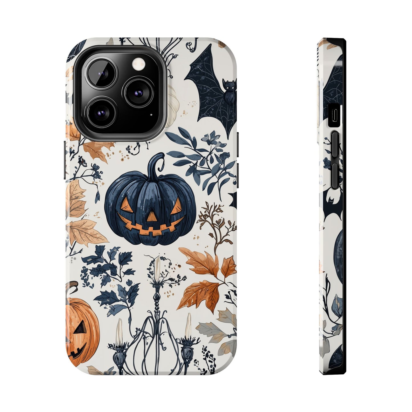 Vintage Halloween iPhone Case – Dark Jack-o'-Lanterns, Bats, and Autumn Leaves Design