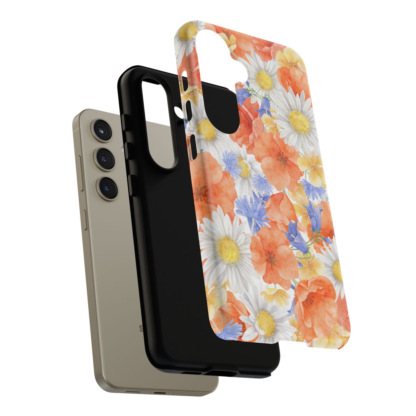 Watercolor Wildflower Pattern Samsung Galaxy Case – Durable Matte Finish with Daisy, Poppy & Cornflower Design