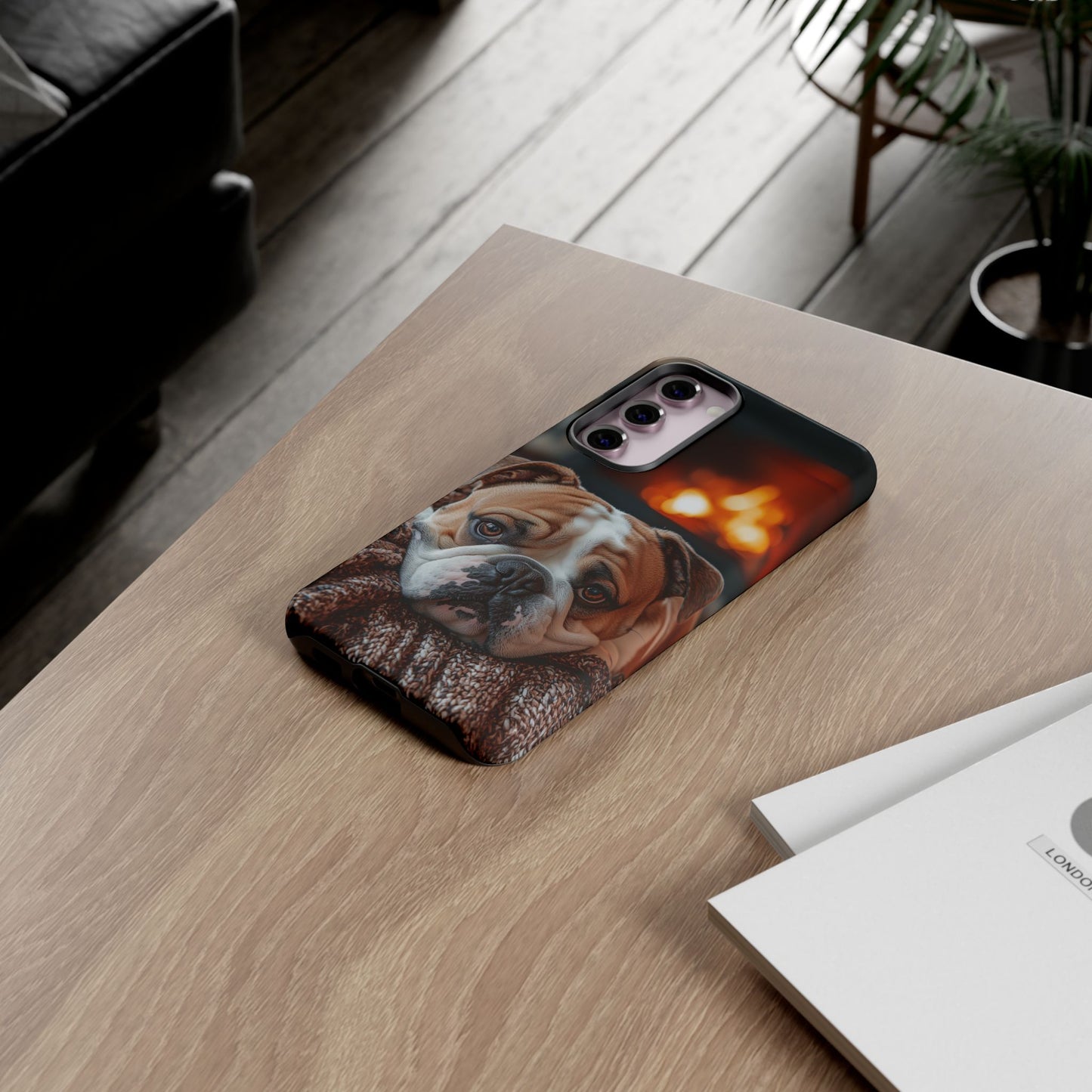 Cozy Bulldog Samsung Galaxy Case – Fireside-Inspired Protective Cover