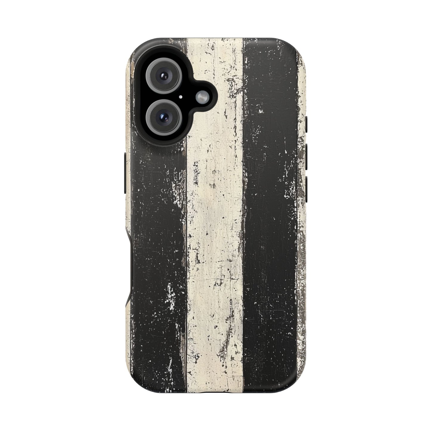 Vintage Vertical Stripe MagSafe iPhone Case - Black & White Grunge Design