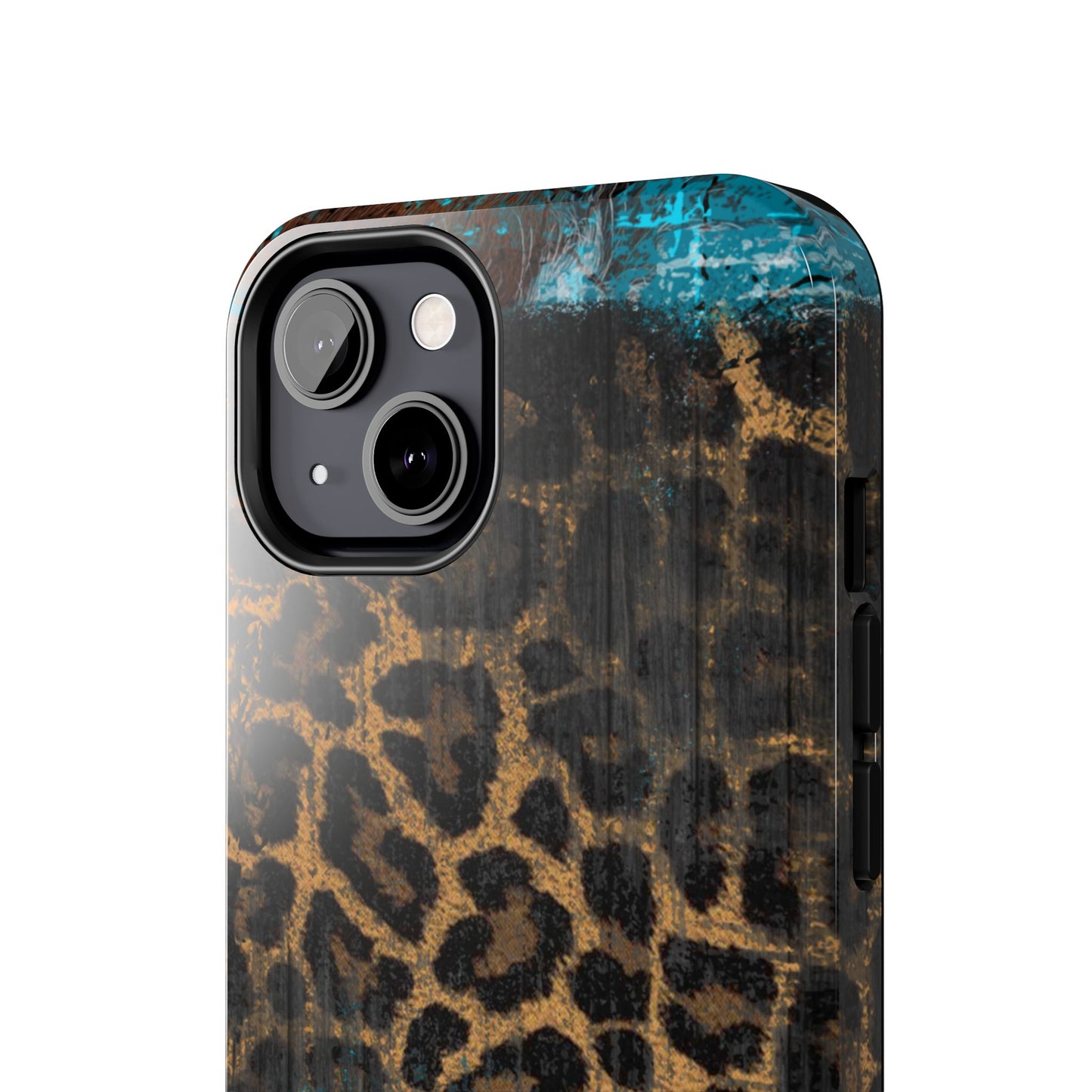 Boho Leopard and Turquoise Tough iPhone Case – Rustic Western Design with Dual-Layer Protection